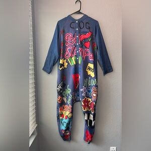 Stella Marina Collezione Drop Crotch Jumpsuit Romper Graffiti Art Print Boho